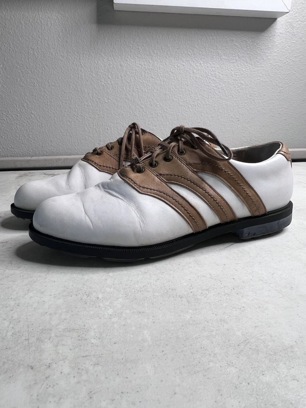 Adidas Tour 360 Men's 12 White Brown Saddle Golf Spikeless Shoes